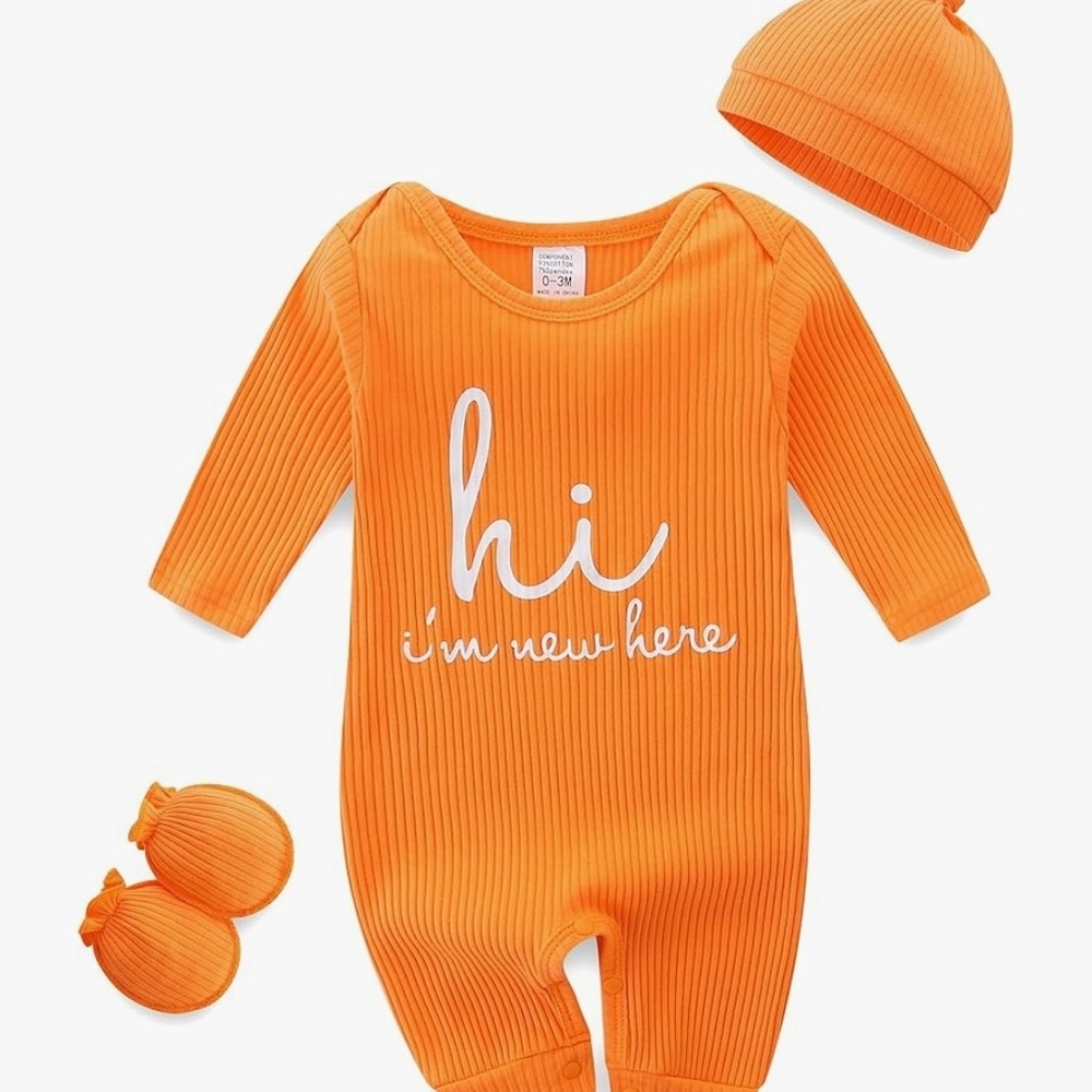BiBi Orange Baby Footie Set with Hat and Mittens